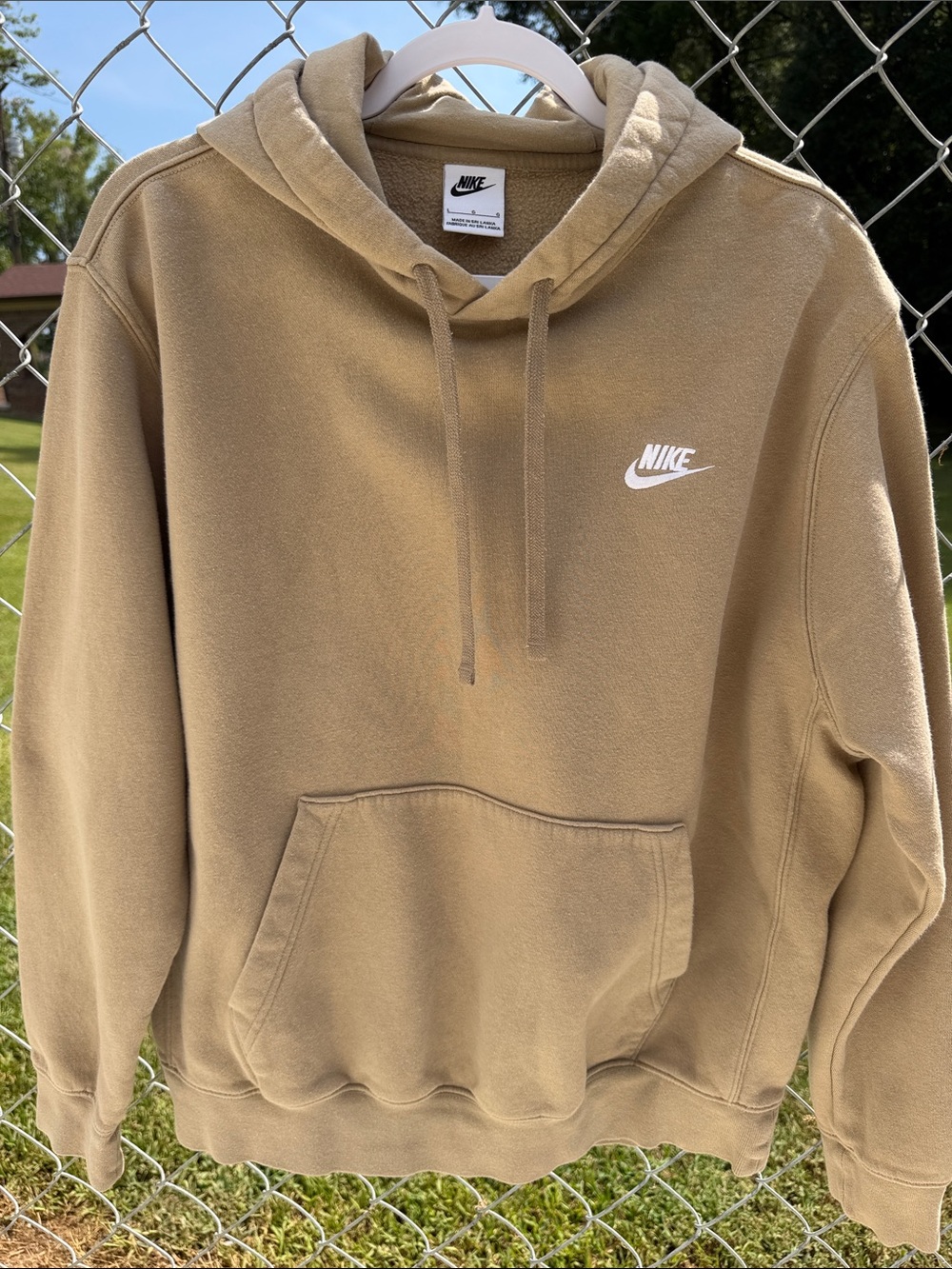 Nike Men's Tan Pullover Hoodie with White Swoosh